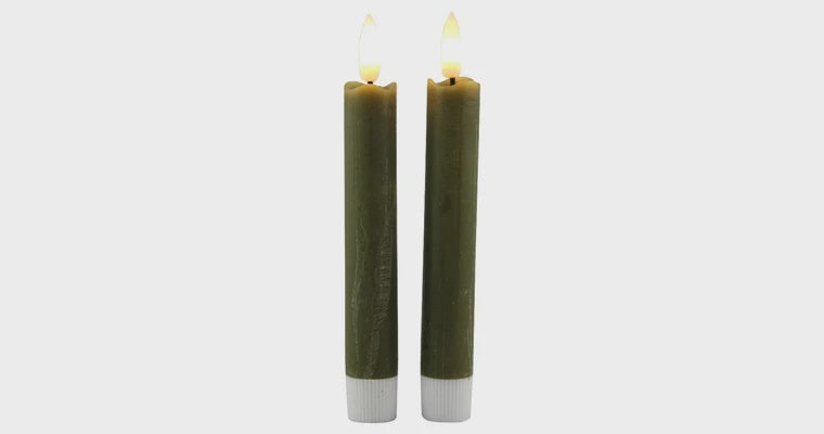 Led dinerkaars 15cm rustiek olijfgroen set/2 met timer