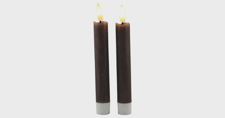 Led dinerkaars 15cm rustiek taupe set/2 met timer
