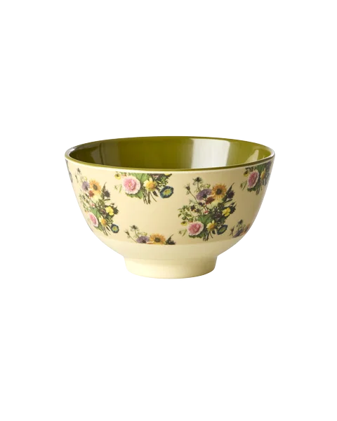 Melamine Bowl with Retro Bouquet Print Small