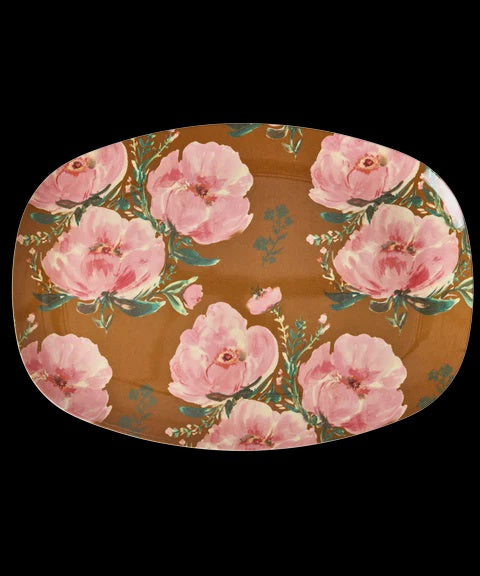 Melamine Rectangular Plate with Floral Fiesta Rose Print