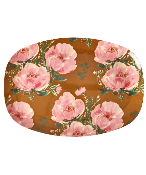 Melamine Rectangular Plate with Floral Fiesta Rose Print