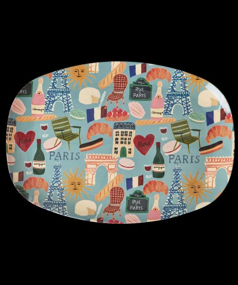 Melamine Rectangular Plate with Paris Mon Amour Print