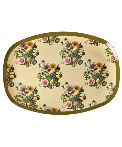 Melamine Rectangular Plate with Retro Bouquet Print