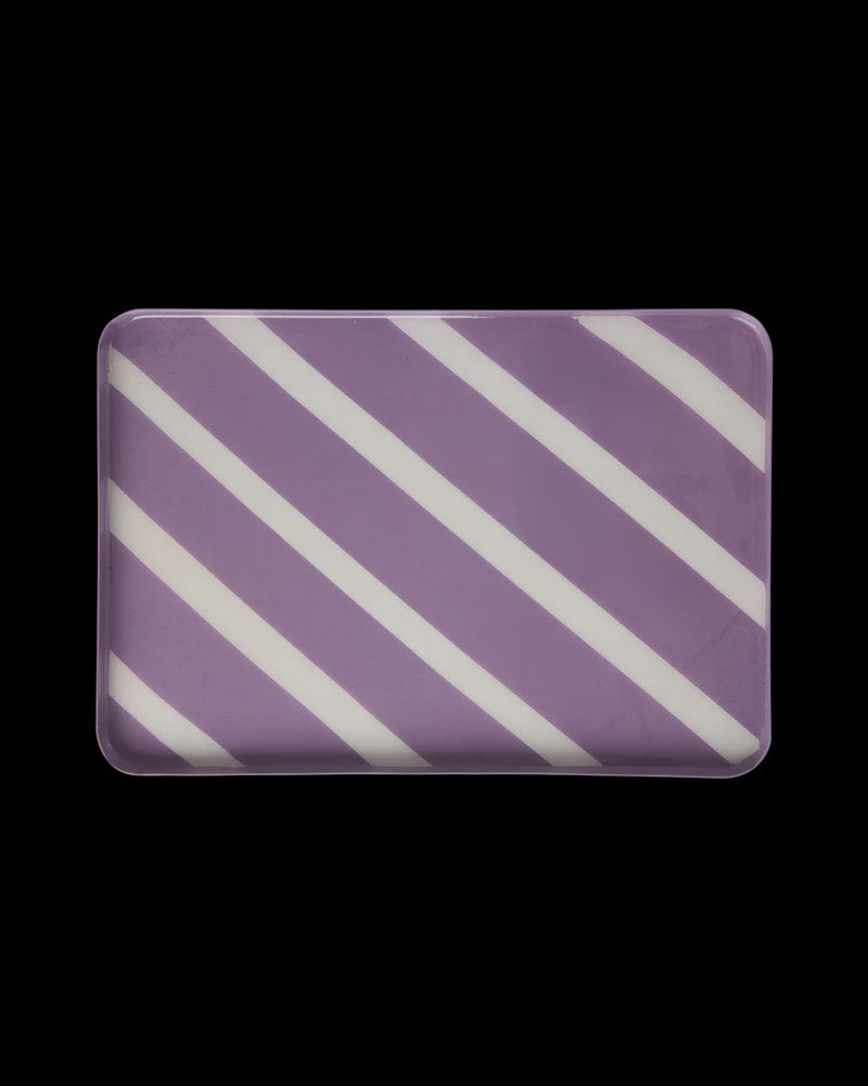 Rectangular Metal Tray Purple White Stripes Large
