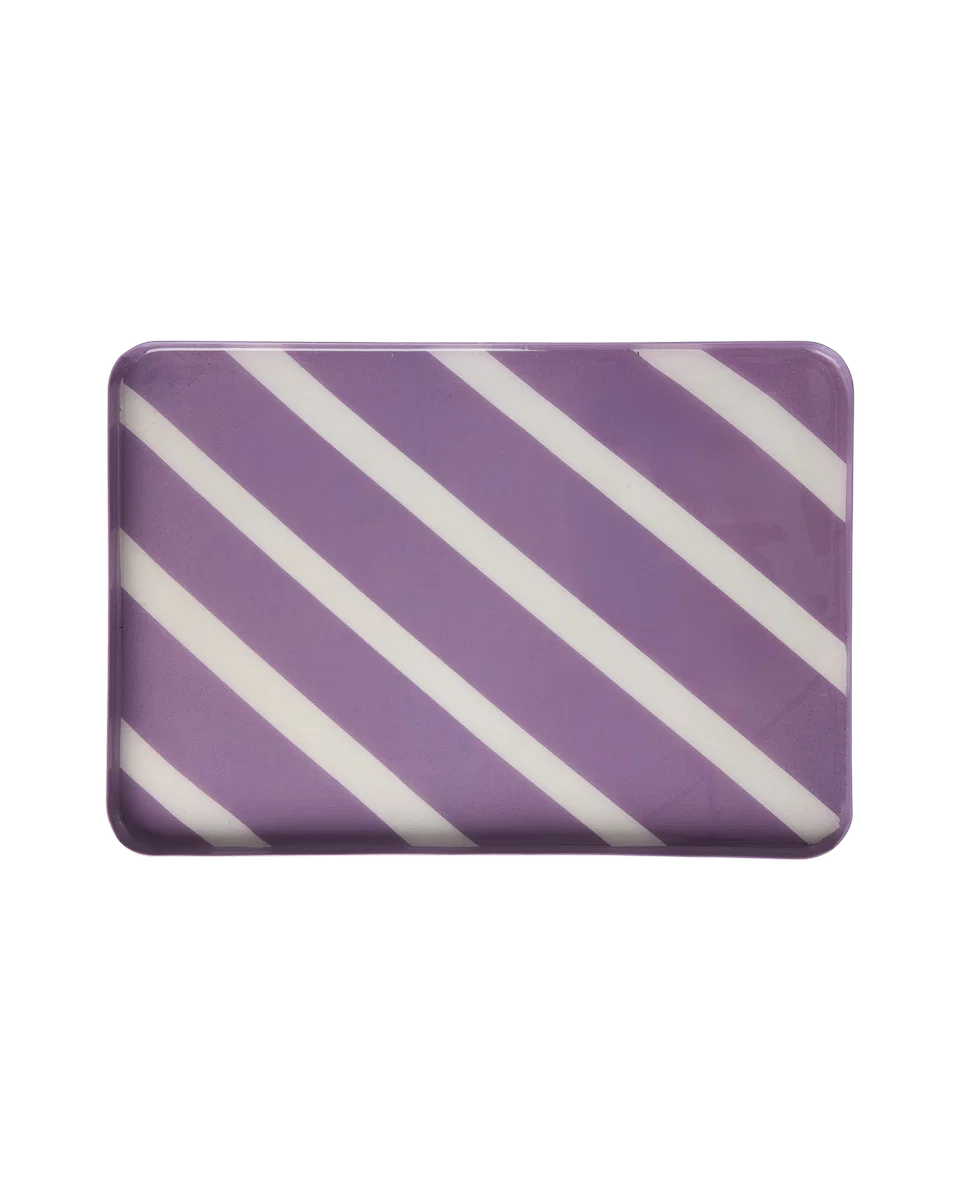 Rectangular Metal Tray Purple White Stripes Large