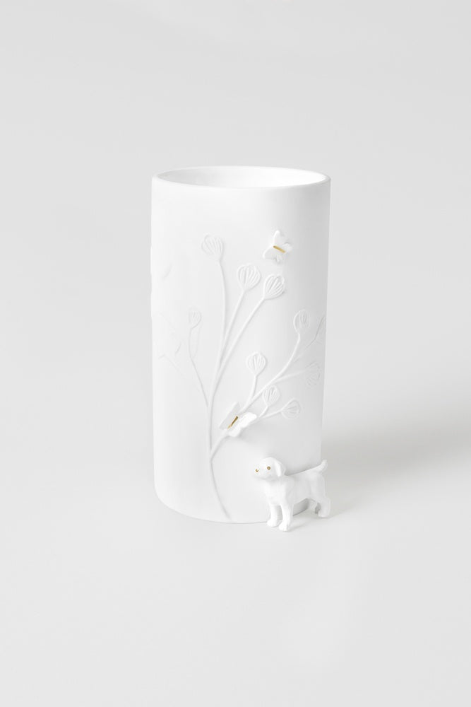 Vaas porselein hond staand Räder