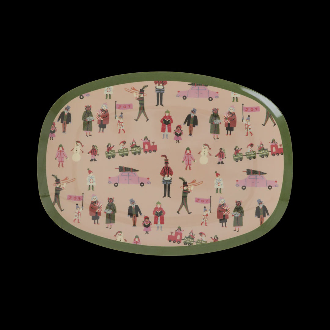 Small Rectangular Side Plate - Dusty Pink - Holiday Print Rice