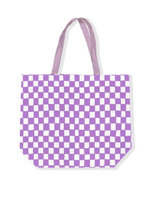 Canvas shopper geblokt wit/paars