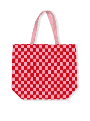 Canvas shopper geblokt roze/rood