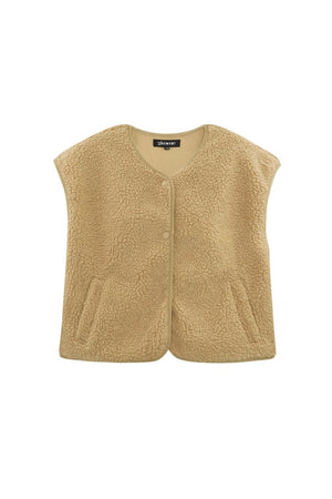Fluffy teddy vest camel