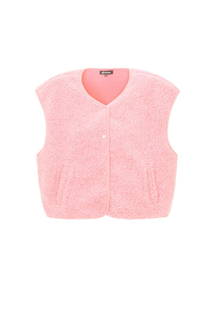 Fluffy teddy vest licht roze