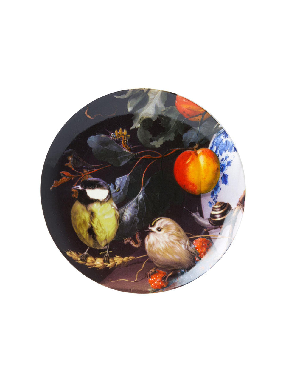 Heinen Delfts Blauw bord Koolmees in stilleven 21cm