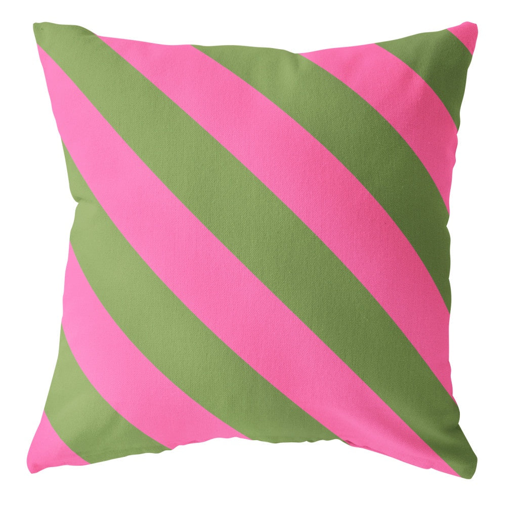 Buitenkussen vierkant streep groen/roze