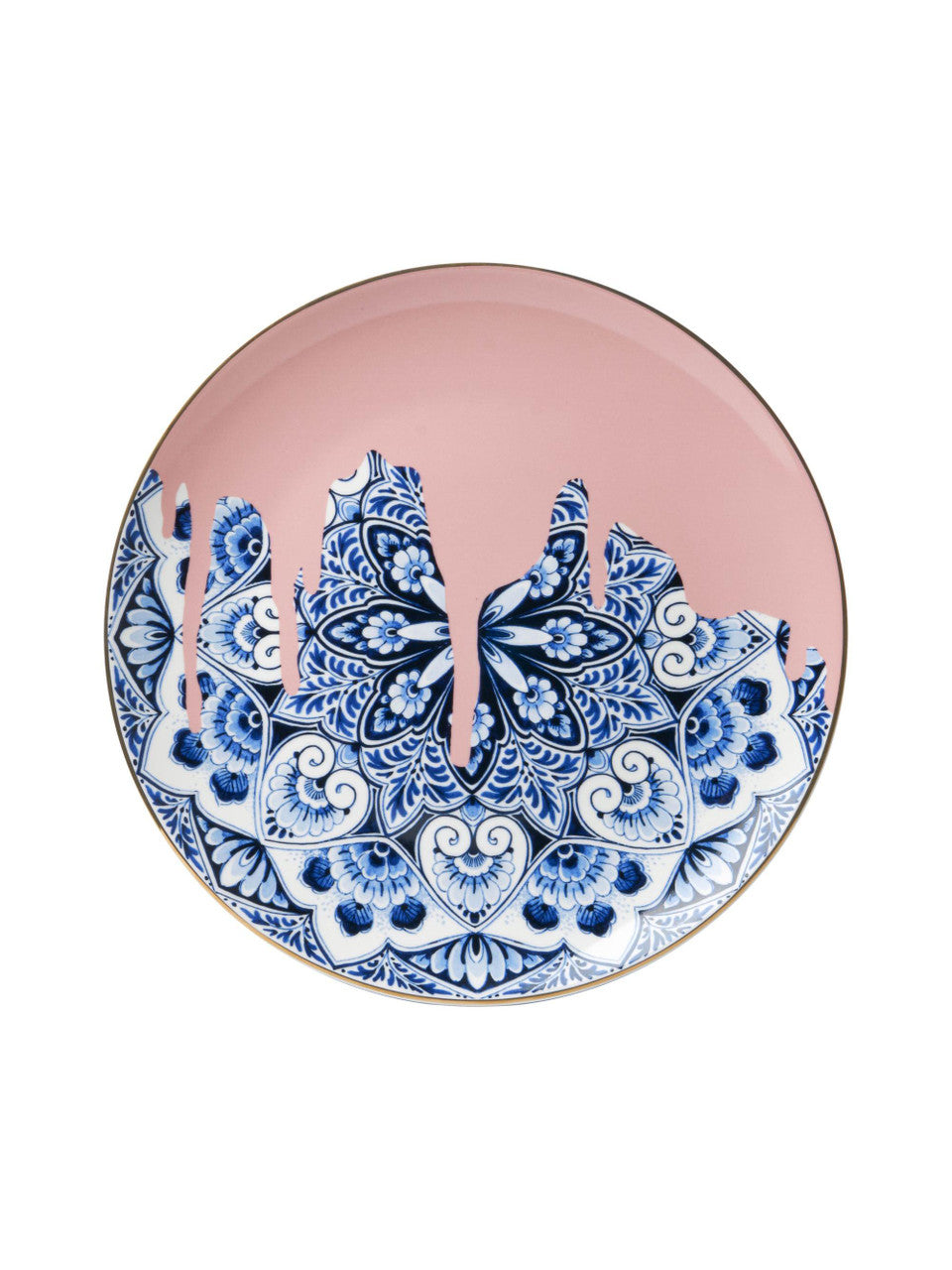 Heinen Delfts Blauw bord Mandala roze