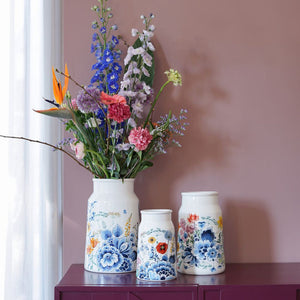 Heinen Delfts Blauw melkbus vaas Wildbloemen oase 20,5cm