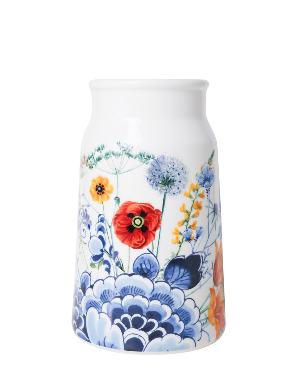 Heinen Delfts Blauw melkbus vaas Wildbloemen oase 20,5cm