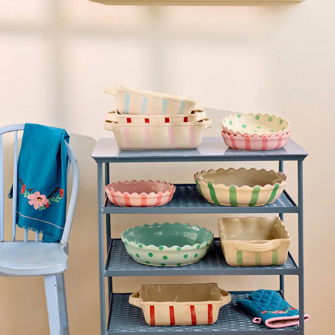 Rice stoneware ovenschaal creme rode strepen