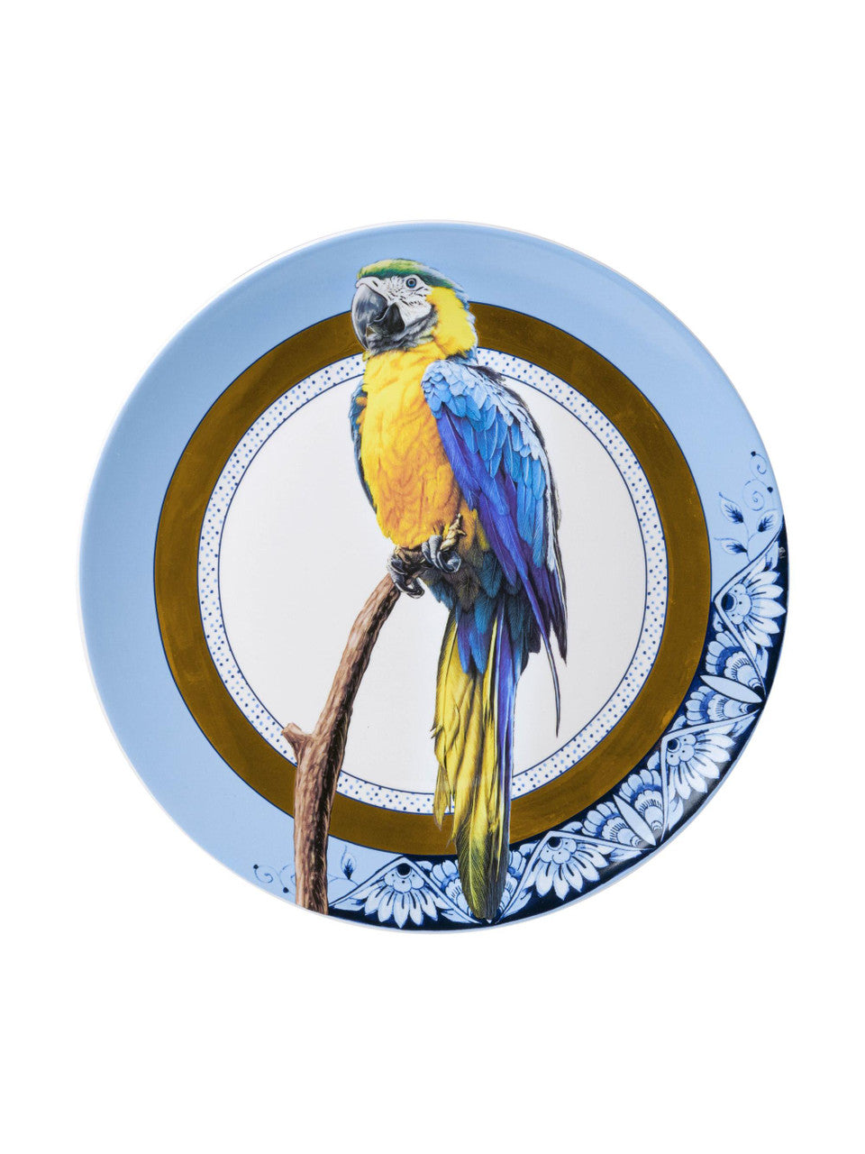 Heinen Delfts Blauw bord Mandela Papegaai 31cm