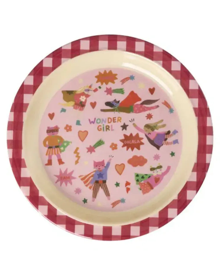 Kids Plate Pink Hero Print