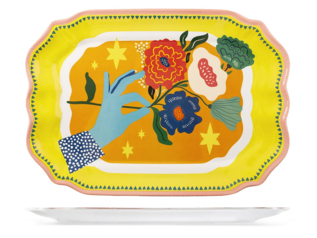 Melamine Bella Riva serveerschaal 47x35cm Hand met bloemen