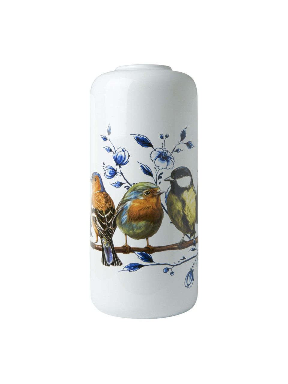 Heinen Delfts Blauw cilindervaas Bosvogels
